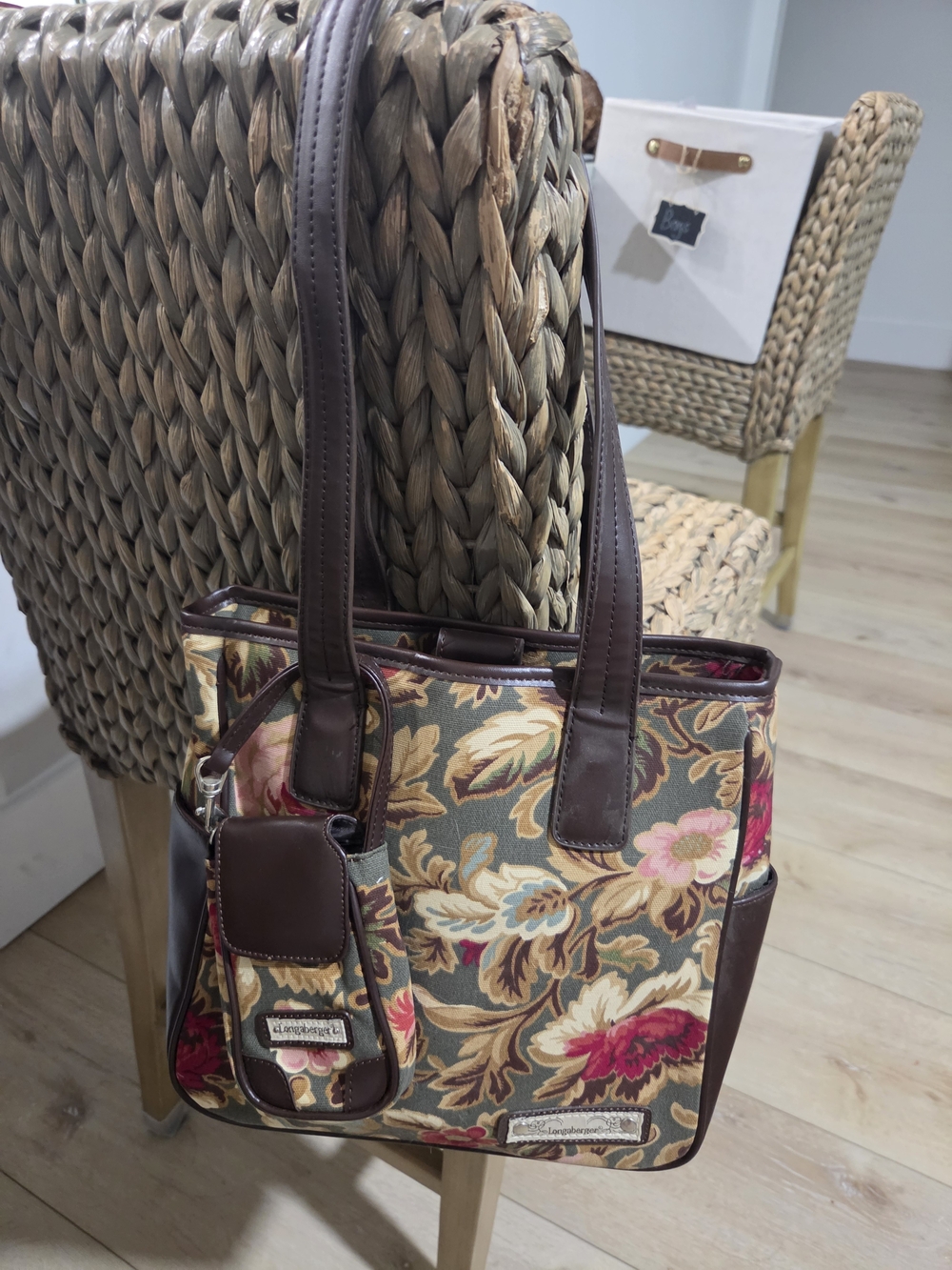 Longaberger Floral Tapestry Tote in Brown and Multicolor